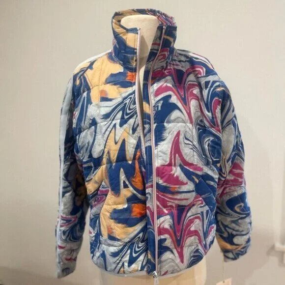 Free People Pippa Printed Packable Puffer Jacket Blue Multi NWT Size X Small - Picture 3 of 11